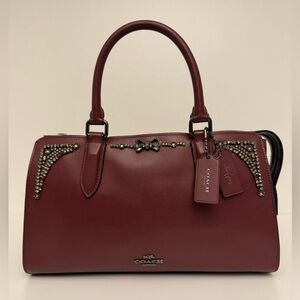 COACH SELENA GOMEZ Burgundy Studded Women's Bag Bond Leather Rhinestone